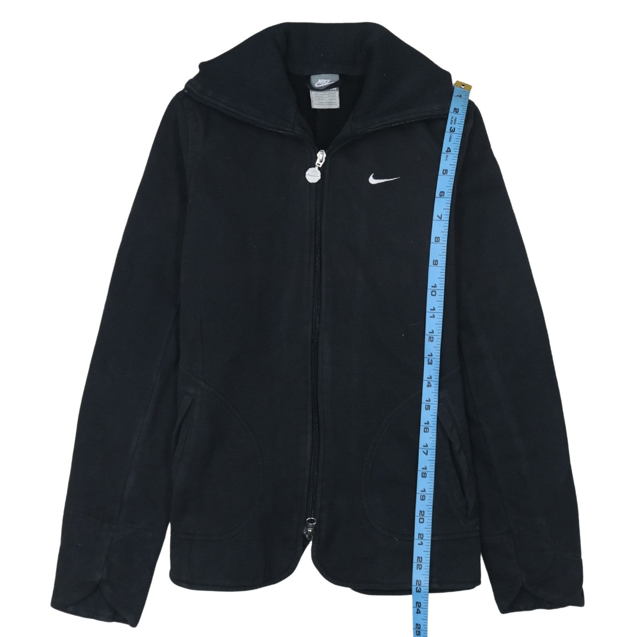 Nike Women Black Full Zip Hoodie Sweatshirt Size 12 M Logo Zip Pockets