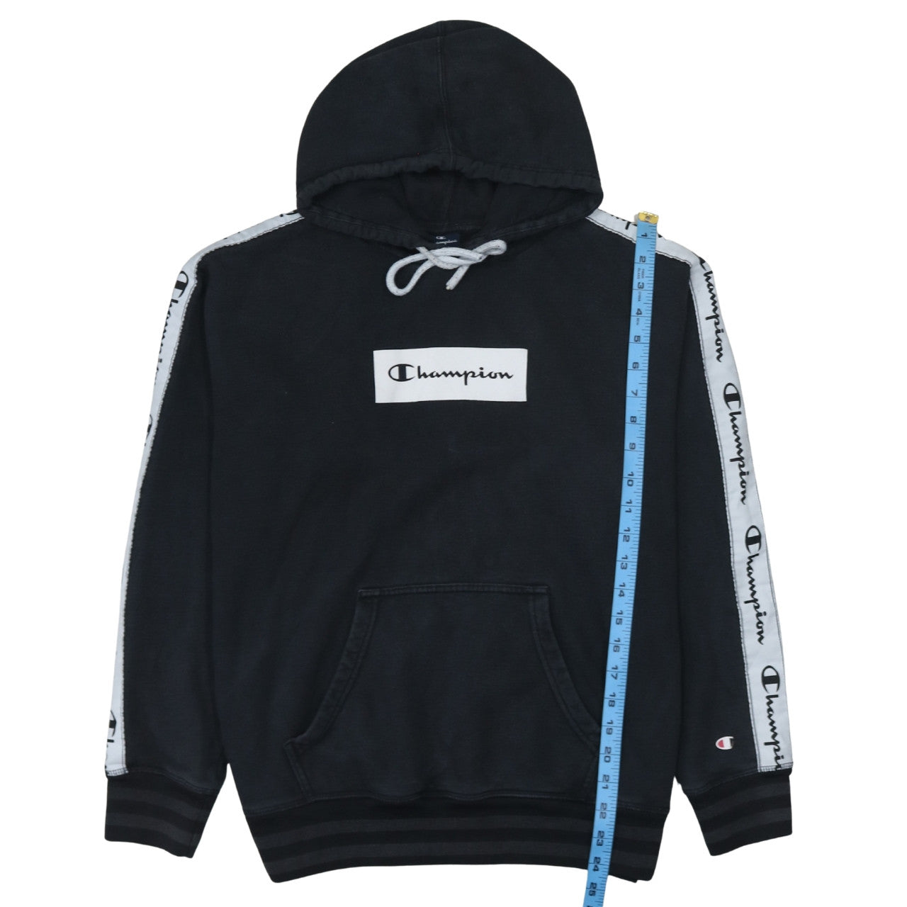 Champion Men's Black Small Pullover Hoodie Logo Tape Sleeve