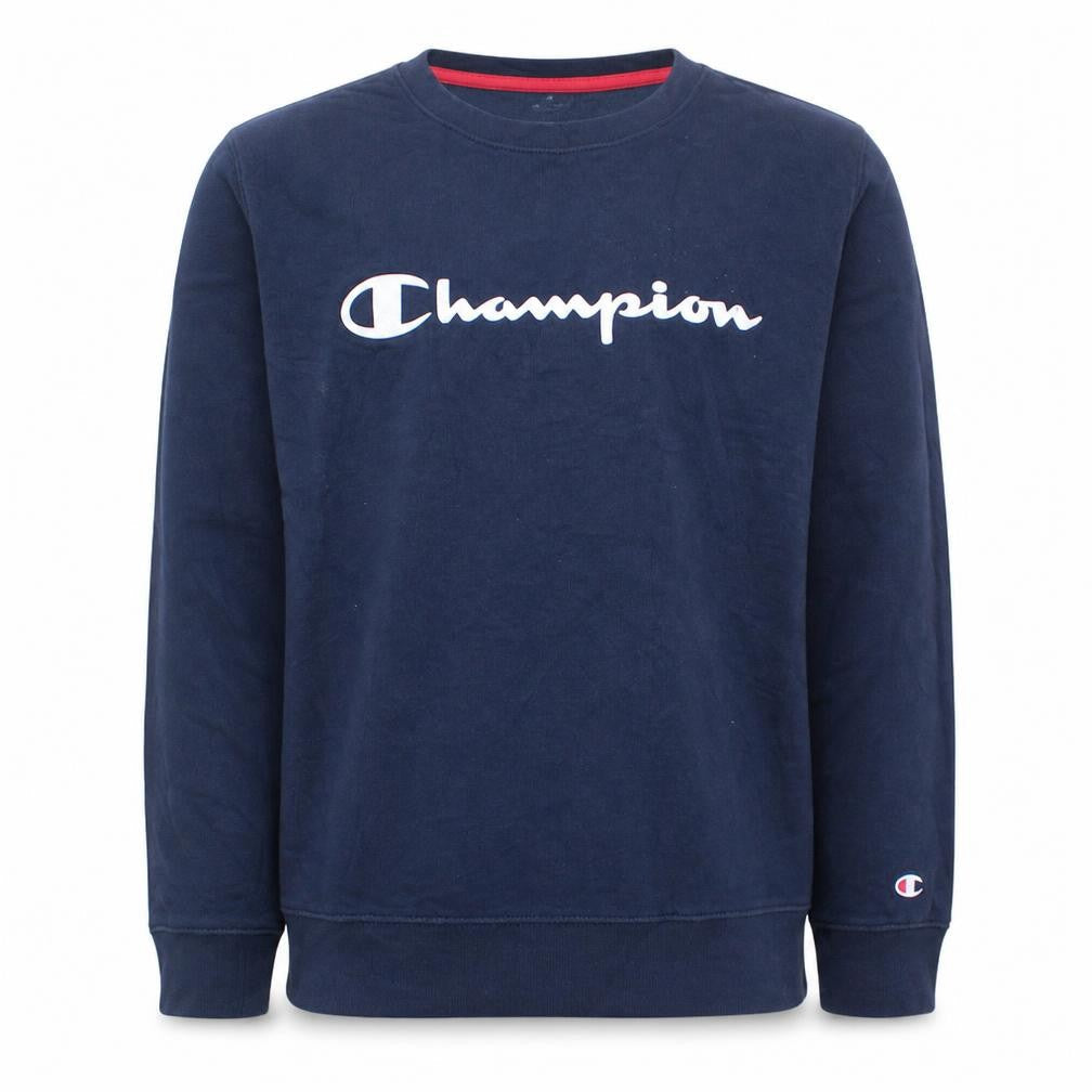 Front view of Champion boys’ navy blue crew neck sweatshirt 15-16 years 2xl pullover