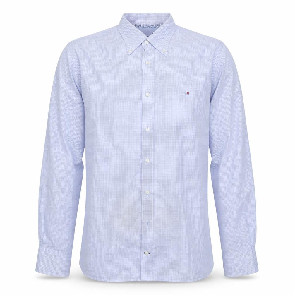 Tommy Hilfiger Men's Blue Checked Long Sleeve Button-Up Shirt Size L