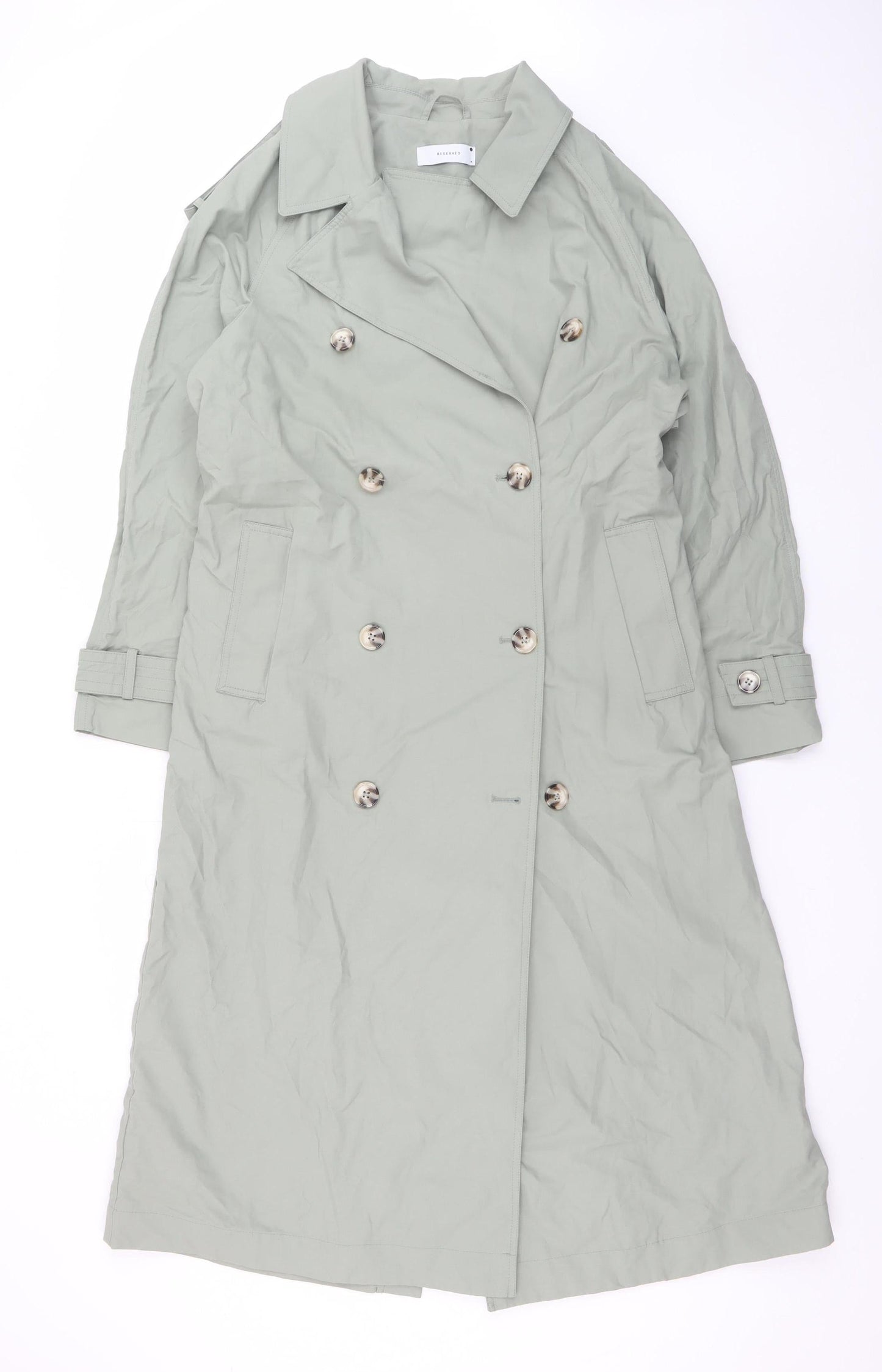 Reserved Women's Green Long Trench Coat M Belted Double-Breasted