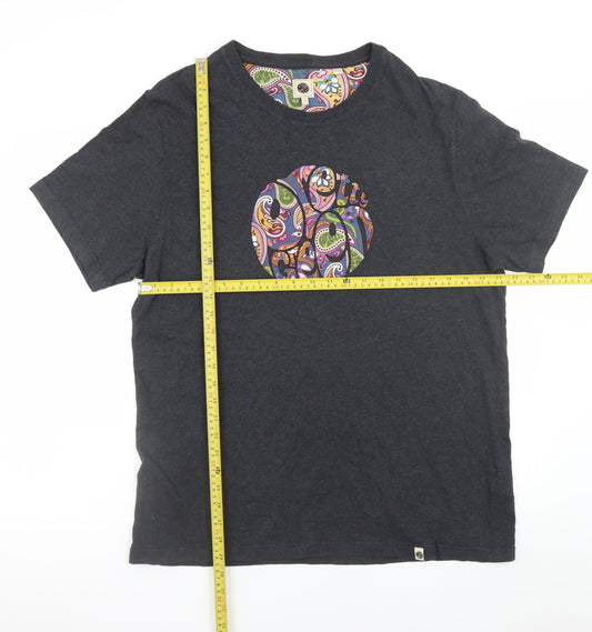 Pretty Green Unisex Black Paisley Crew Neck Cotton T-Shirt 2XL
