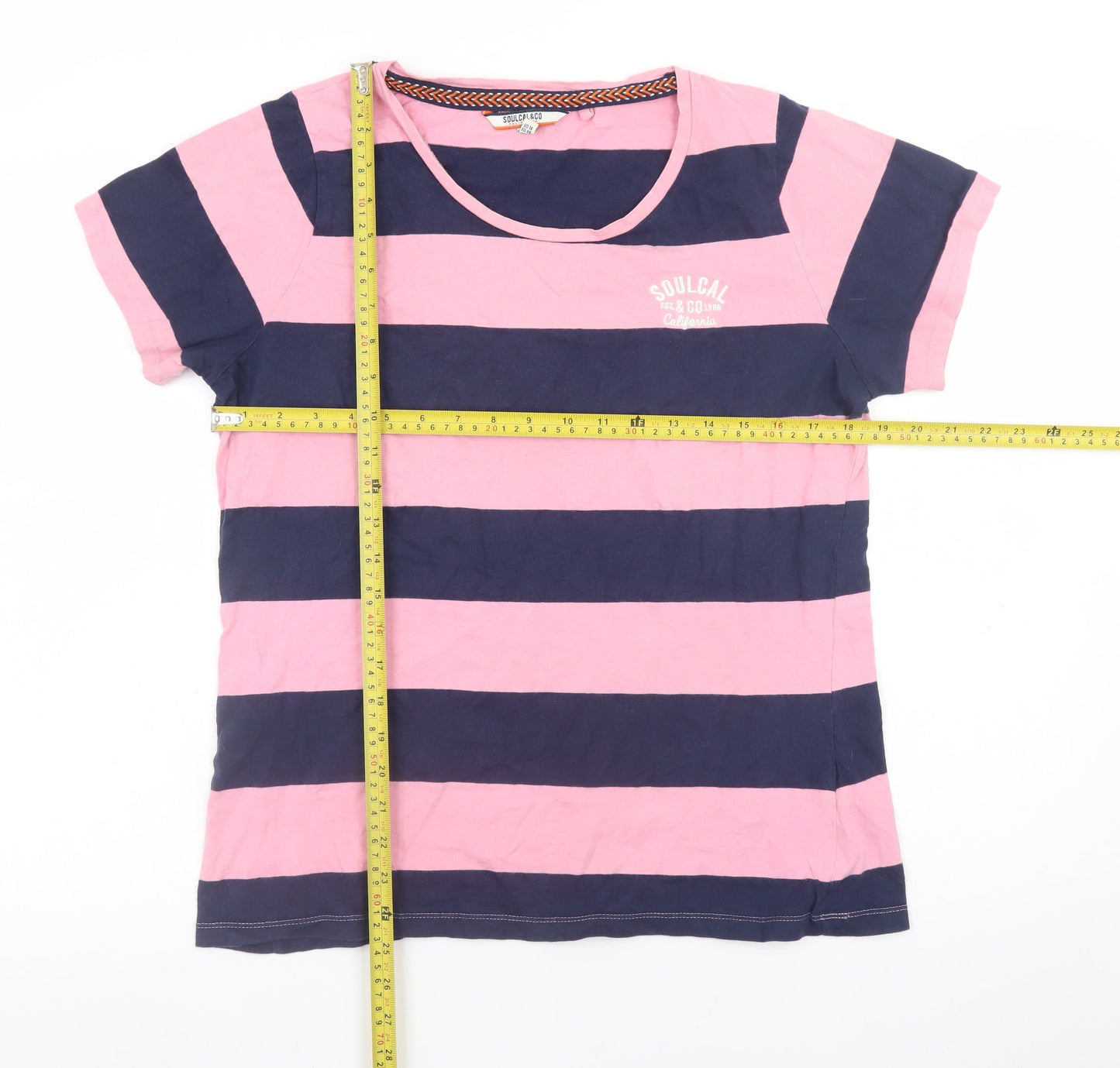 SoulCal & Co Women's Multicoloured Striped Cotton T-Shirt UK 18
