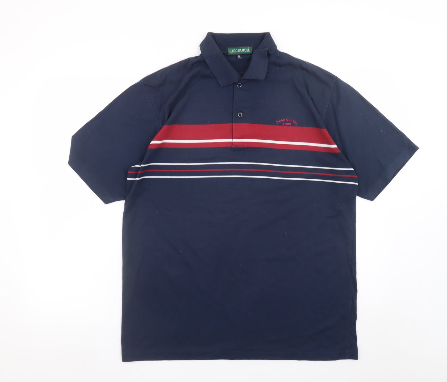 Hugo Samuel Men's Navy Striped Cotton Polo Shirt XL Classic Fit