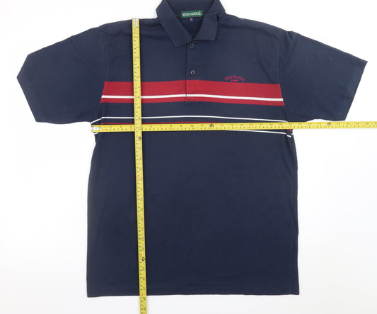 Hugo Samuel Men's Navy Striped Cotton Polo Shirt XL Classic Fit