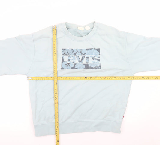 Levi's Women Blue Floral Logo Crew Neck Sweatshirt Size M