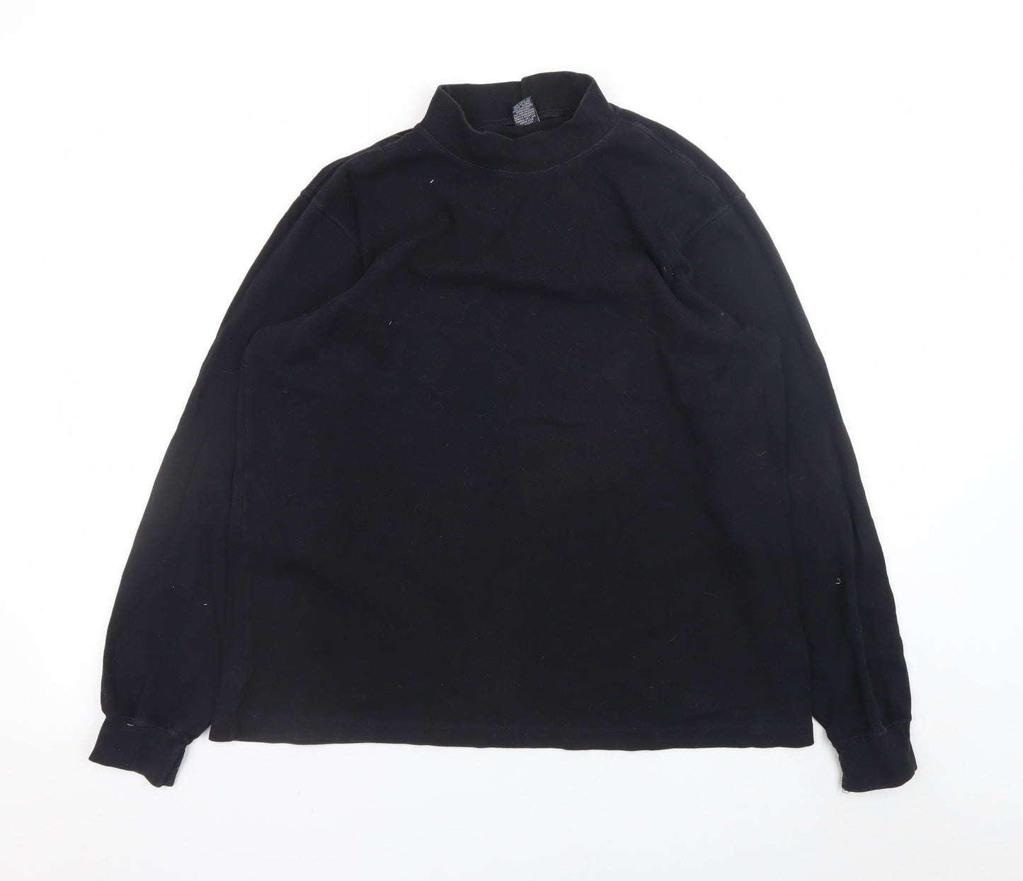 Lands' End Men's Black Long Sleeve Mock Neck Cotton T-Shirt M Regular