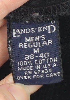 Lands' End Men's Black Long Sleeve Mock Neck Cotton T-Shirt M Regular