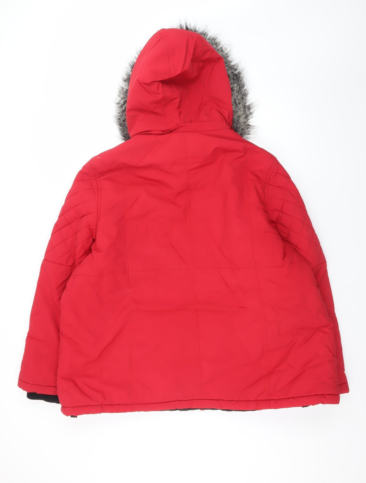 M&Co Womens Red Plus Size 22 Hooded Puffer Jacket with Faux Fur Trim