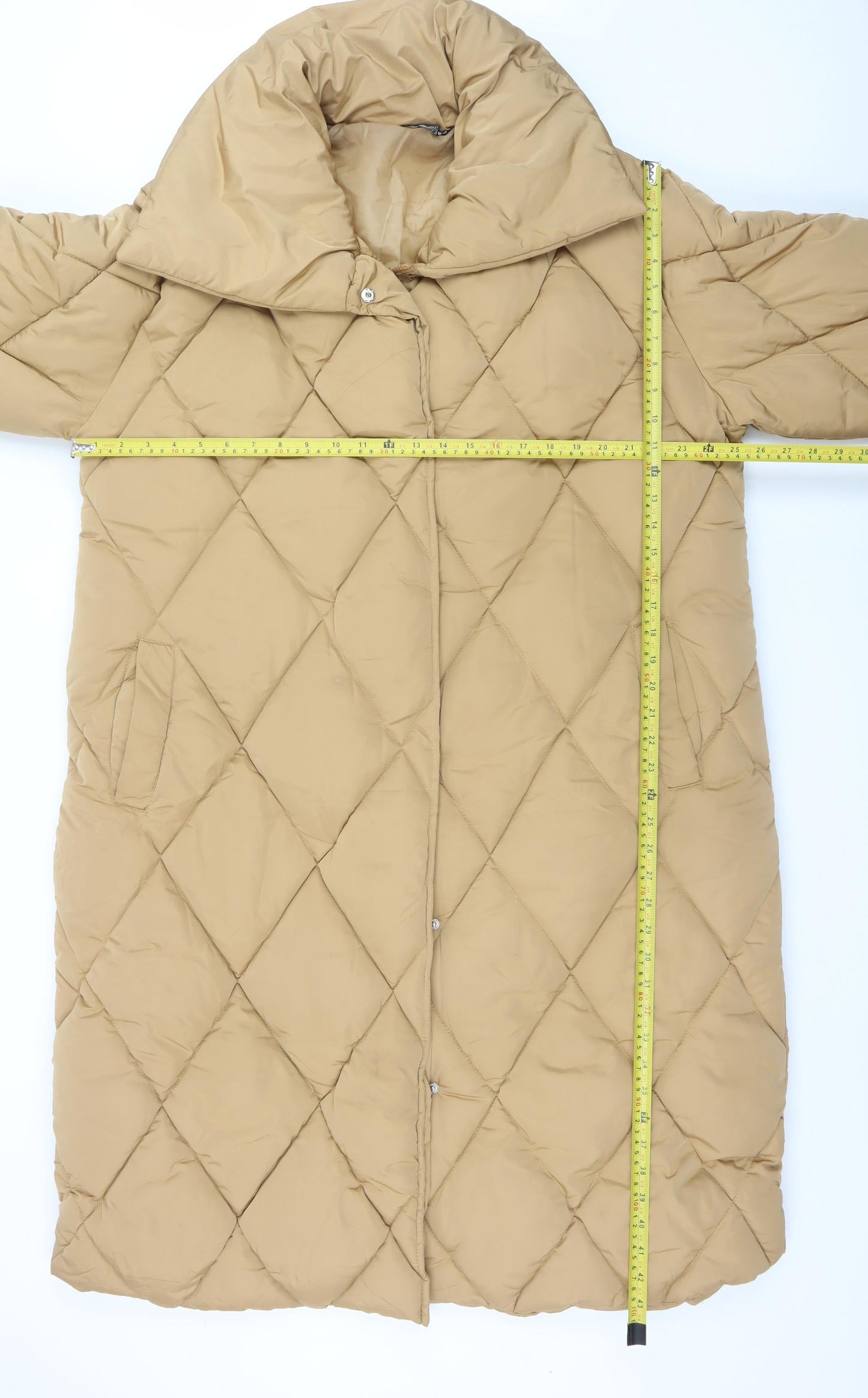 Yours Womens Beige Long Quilted Puffer Coat UK 20 Winter Warm
