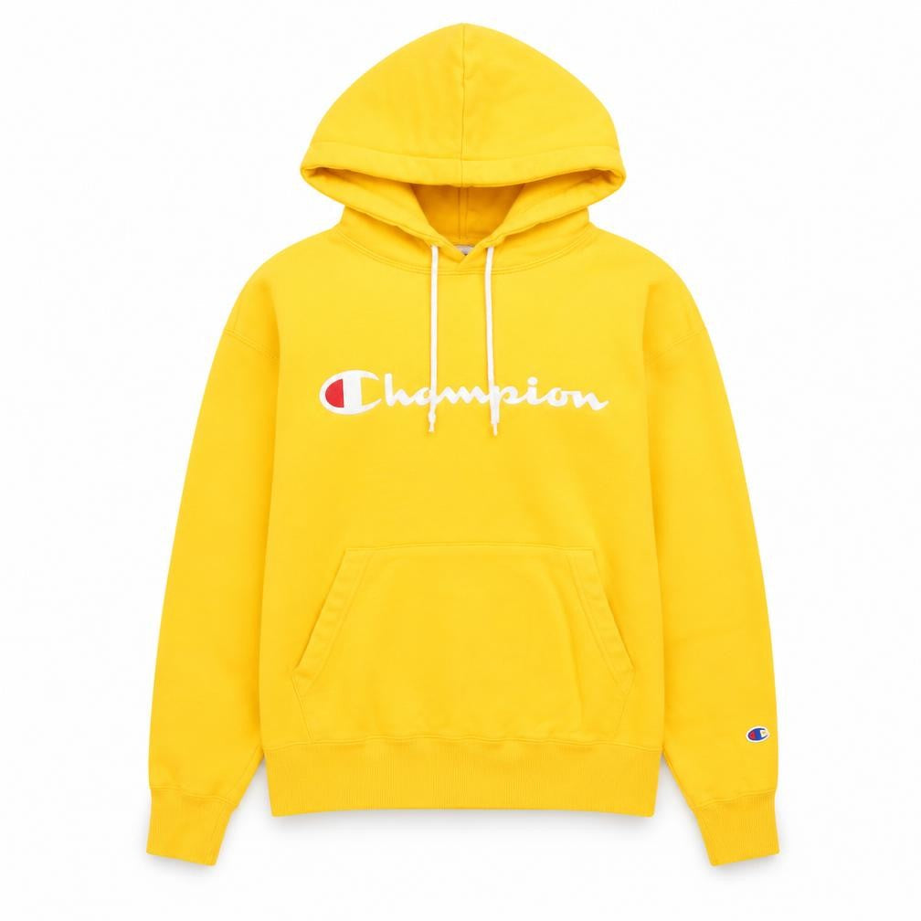 Champion Womens Yellow Hoodie Small Pullover Cotton Logo Casual