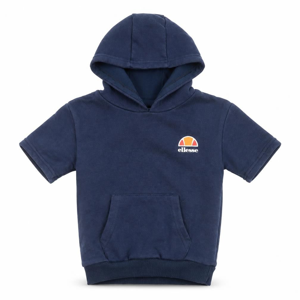 Front view of Ellesse boys’ blue short sleeve pullover hoodie, size 5-6, years