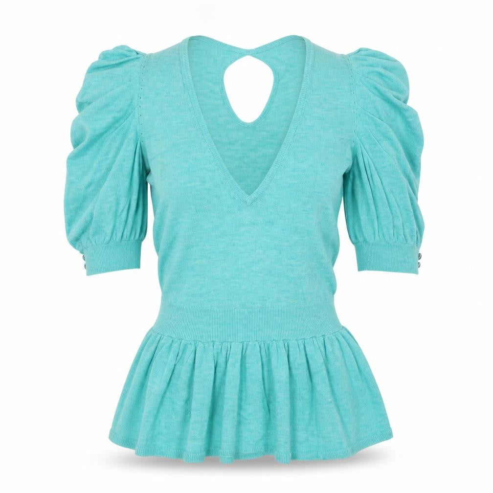Miss Selfridge Women’s Green Puff Sleeve V-Neck Knit Blouse Size 6