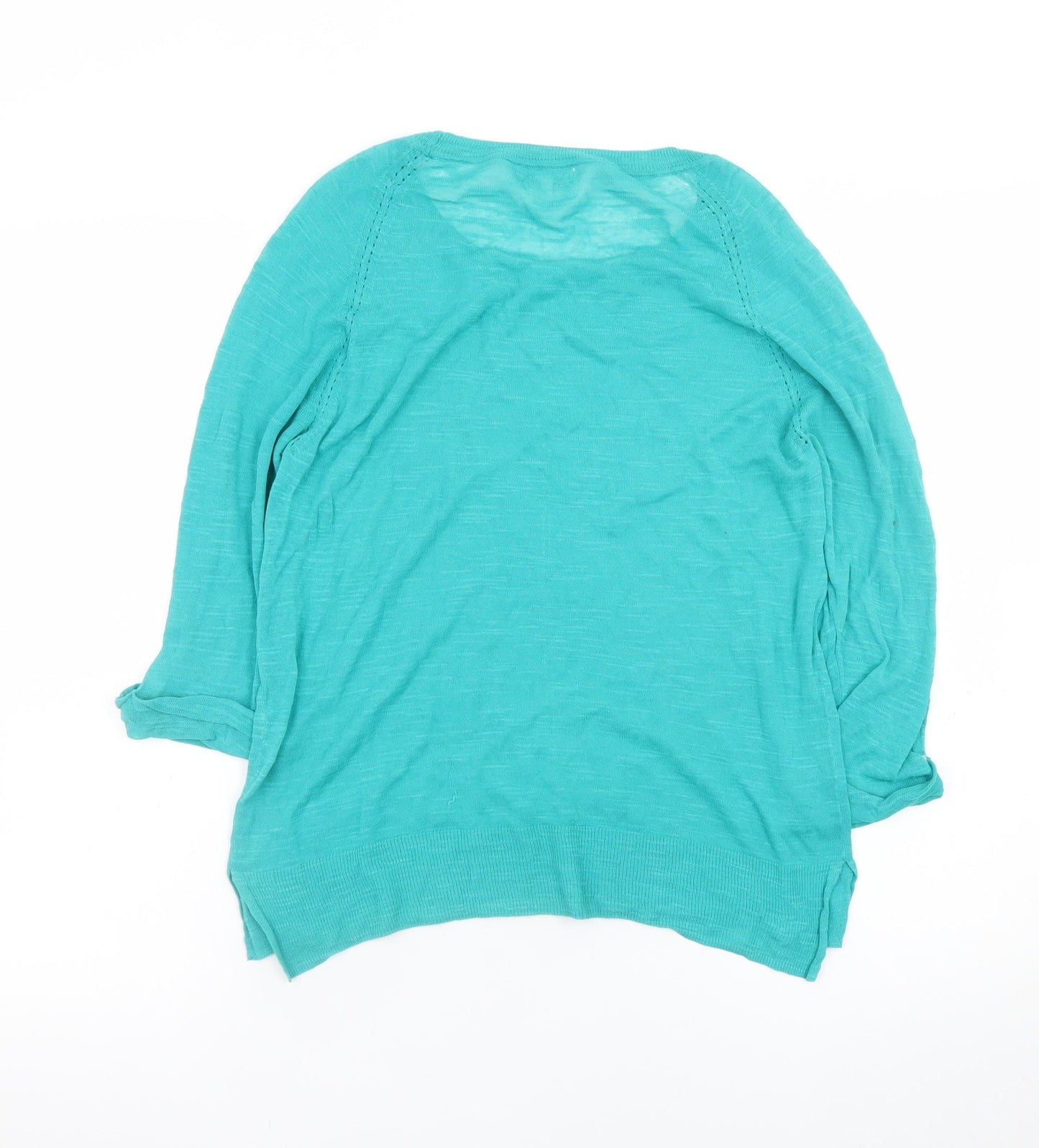 Monsoon Women Green Cotton 3/4 Sleeve Crew Neck Pullover Jumper S