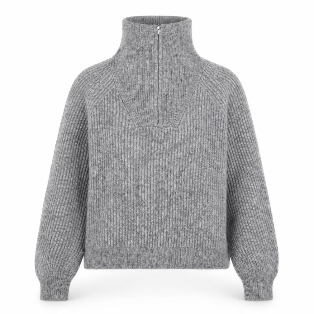 Marks & Spencer Women’s Grey High Neck Half Zip Ribbed Knit Jumper Size S