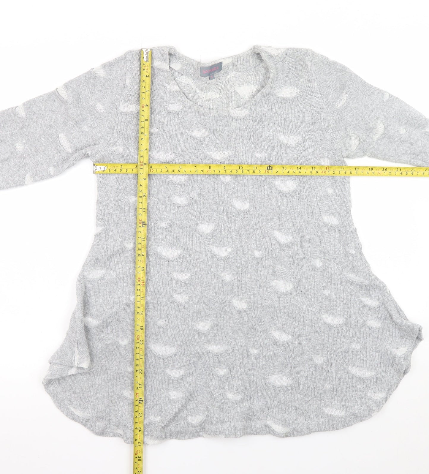 Sahara Womens Grey Round Neck Knit Pullover Jumper Size S