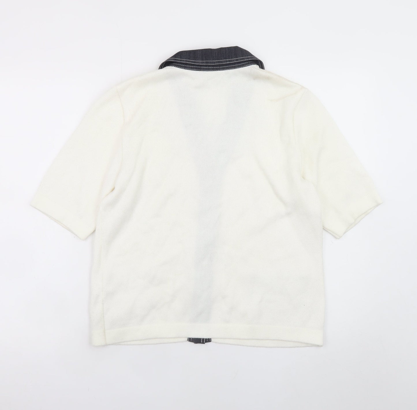 Lucia Women Ivory Short Sleeve Collared Cardigan Size 12