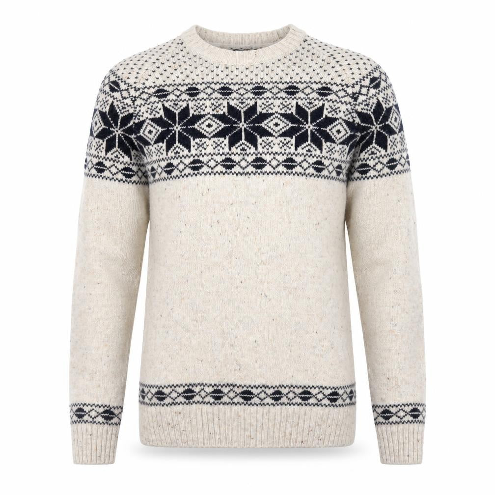 Criminal Mens Beige Fair Isle Wool Blend Crew Neck Jumper M