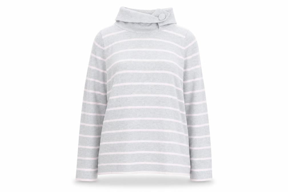 Marks and Spencer Women Grey Striped High Neck Cotton Jumper UK 12