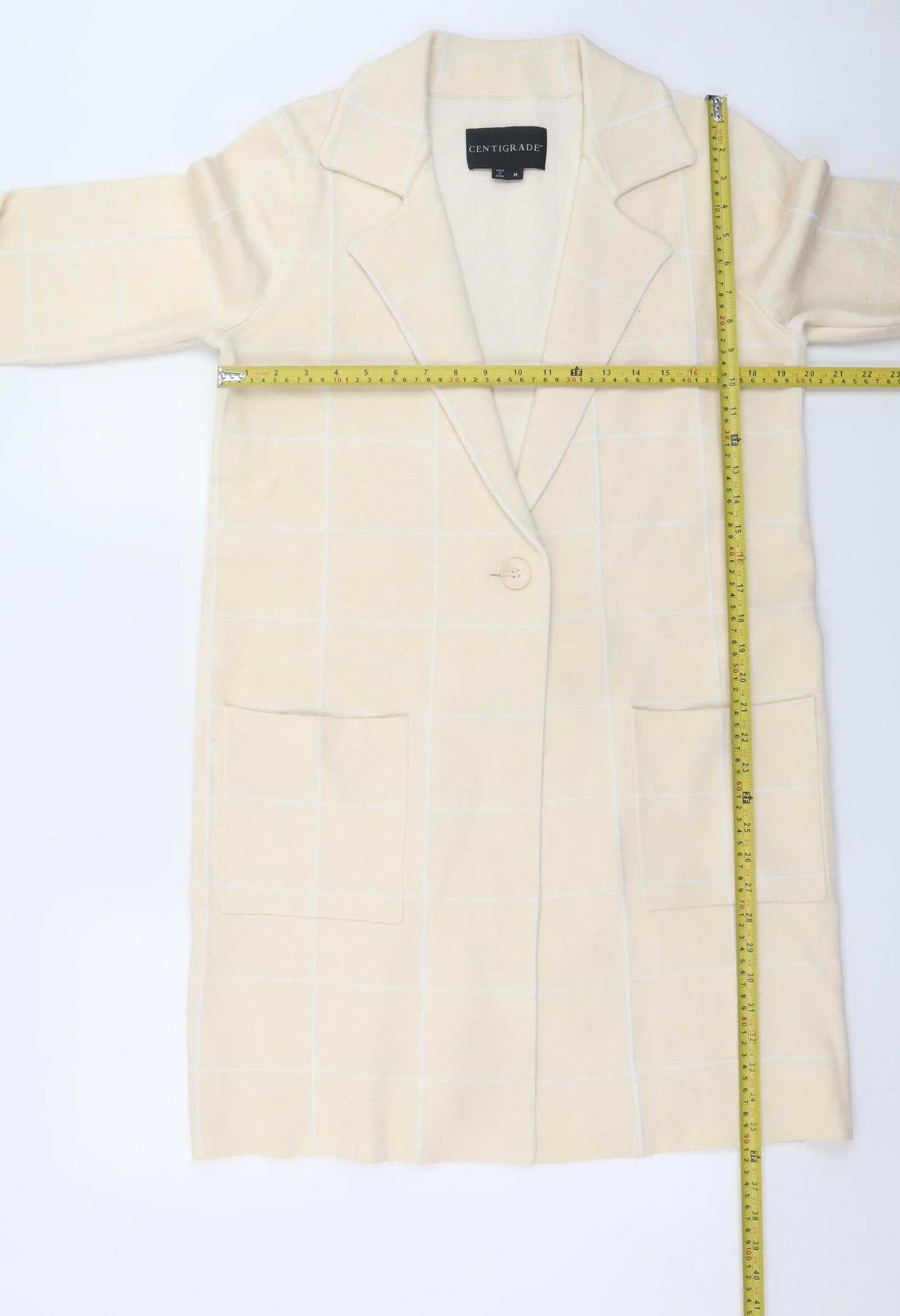 Centigrade Women’s Beige Long Check Coatigan M Classic Smart Casual