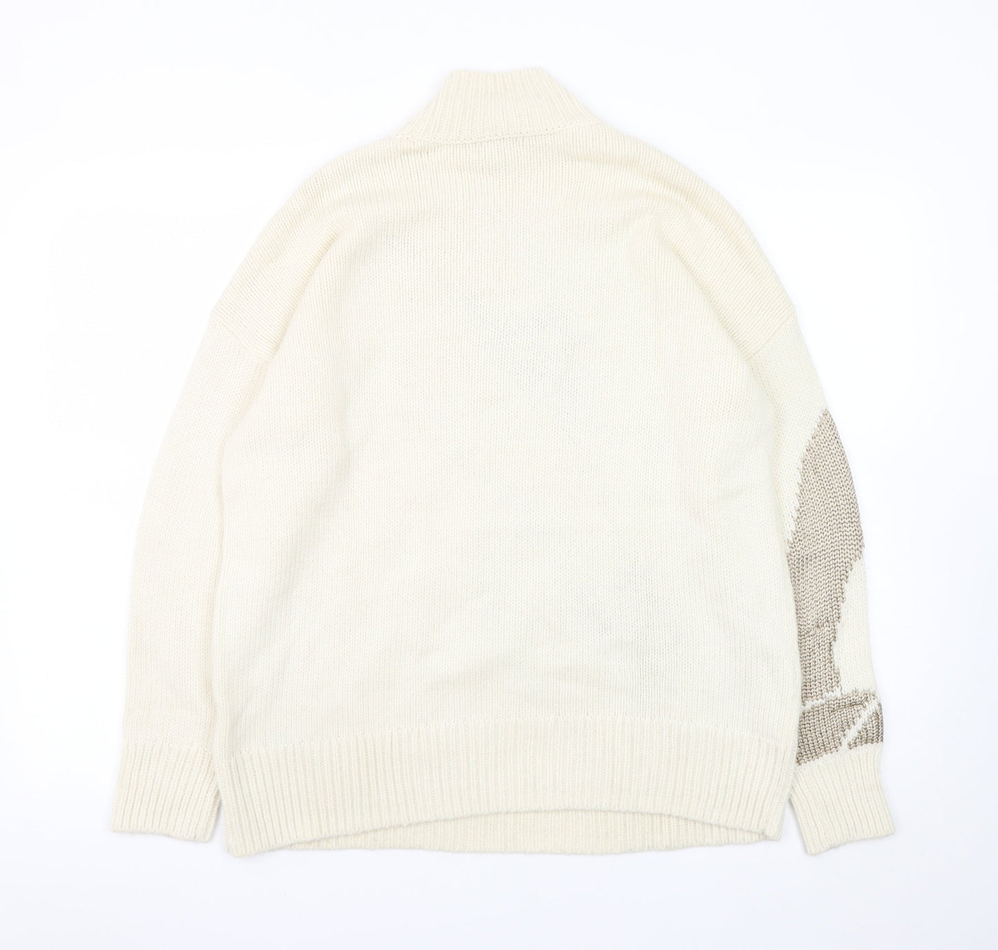 Reiss Womens Ivory Wool Blend High Neck Geometric Jumper M