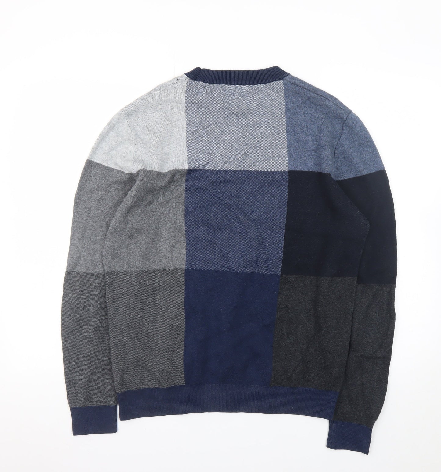 Next Men's Blue Check Knit Crew Neck Pullover Jumper Size M