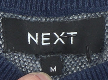 Next Men's Blue Check Knit Crew Neck Pullover Jumper Size M