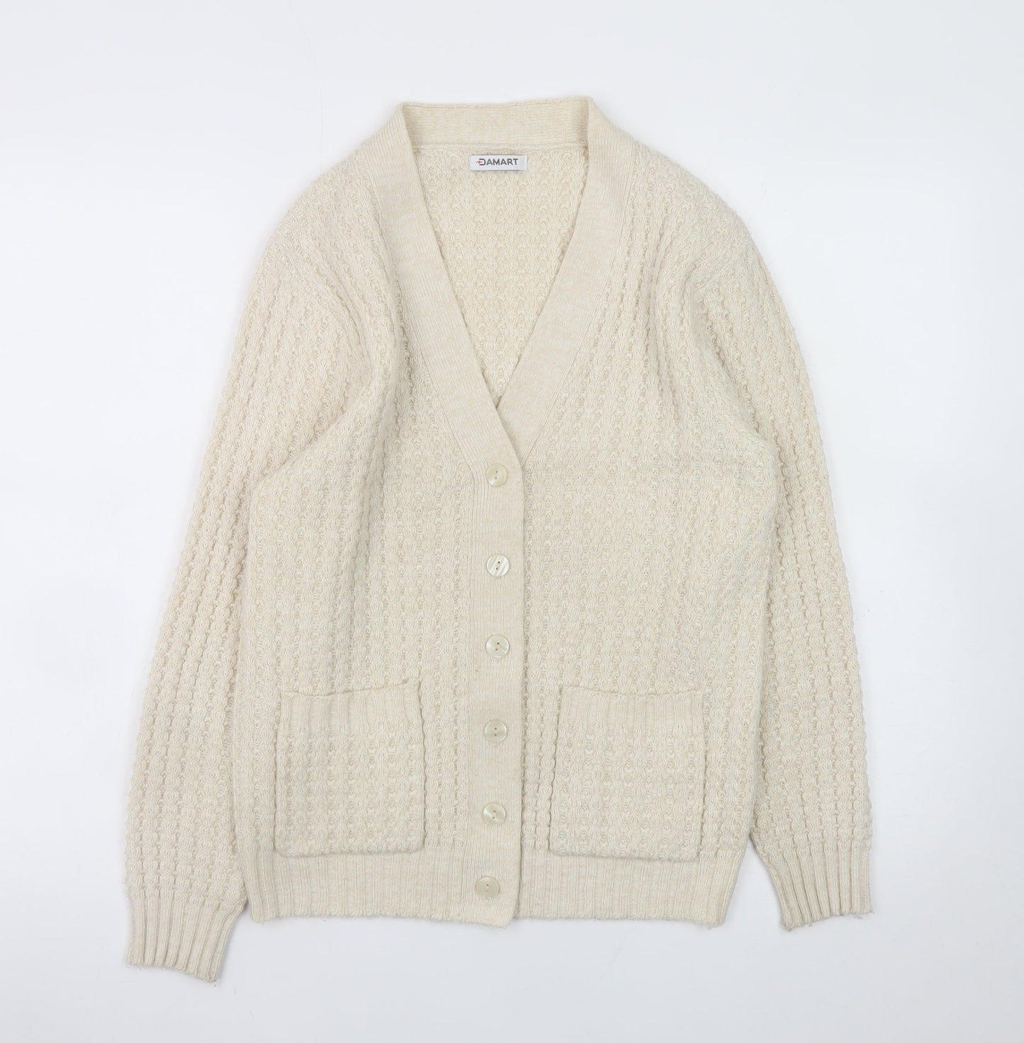 Damart Women's Beige V-Neck Knit Cardigan Size S Acrylic Wool