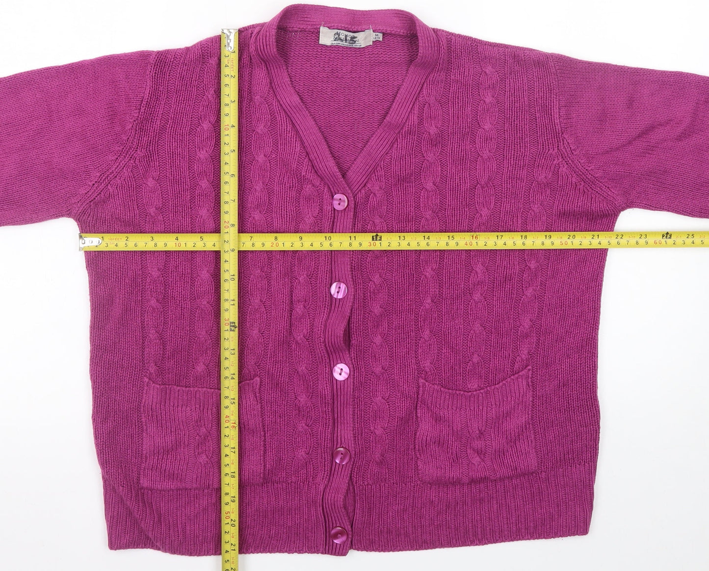 Honor Millburn Women's Purple V-Neck Cable Knit Cardigan Size 14