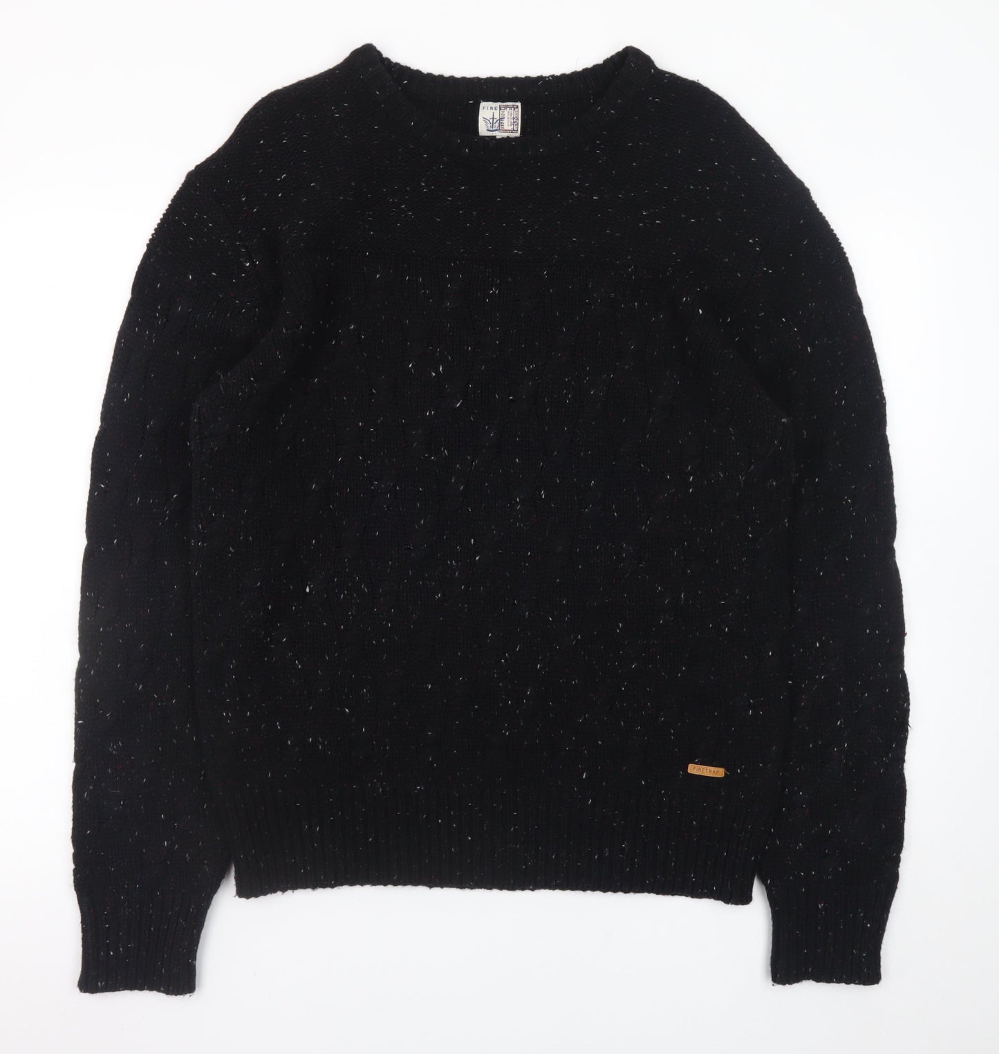 Firetrap Men's Black XL Cable-Knit Crew Neck Jumper