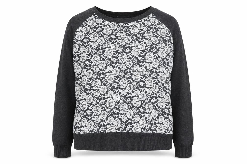Marks and Spencer Womens Grey Floral Lace Front Pullover Jumper UK 16