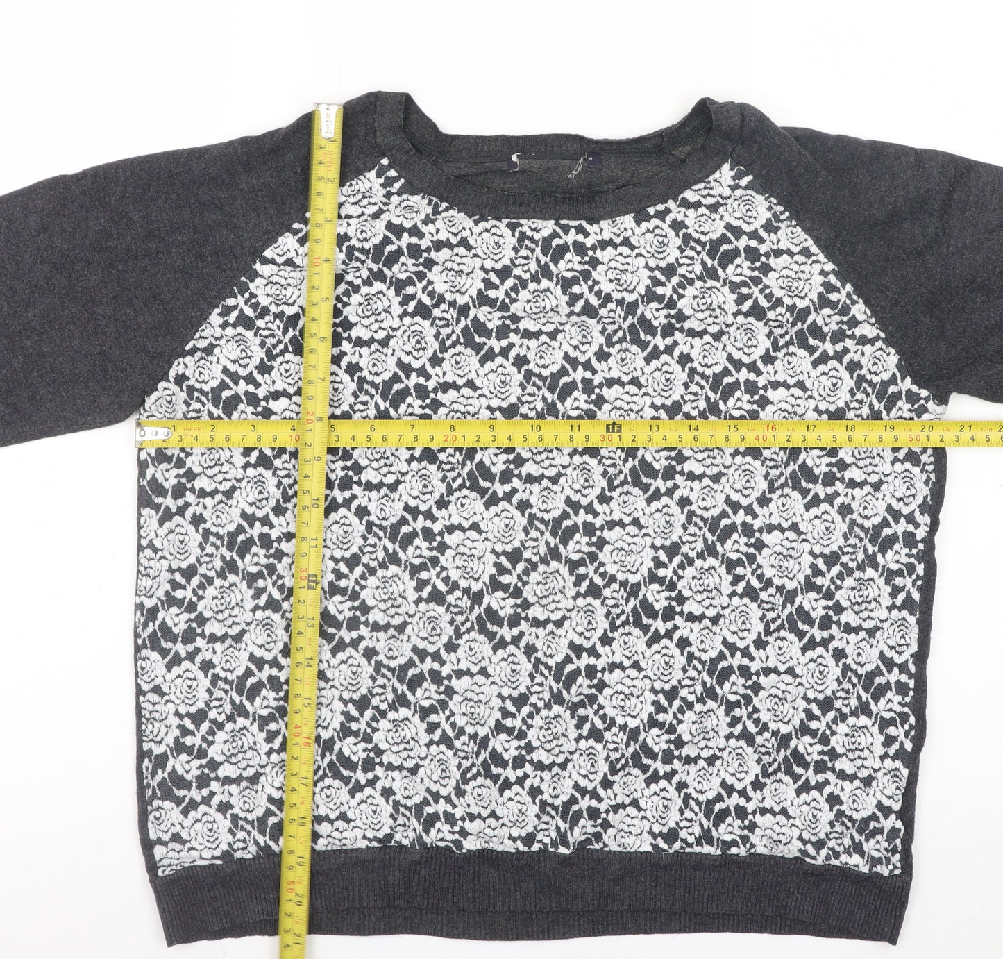 Marks and Spencer Womens Grey Floral Lace Front Pullover Jumper UK 16