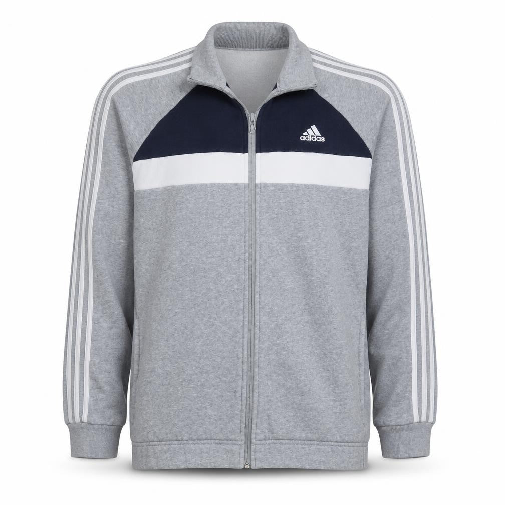 Adidas Mens Grey Blue Track Jacket Size L Full Zip Activewear