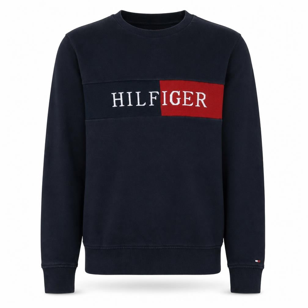Tommy Hilfiger Men’s Blue Small Pullover Sweatshirt Logo Crew Neck