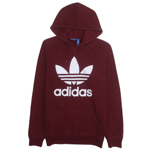 Adidas Men’s Red Pullover Hoodie Small Logo Fleece Sweatshirt