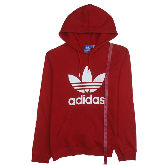 Adidas Mens Red Pullover Hoodie Large Logo Print Cotton Fleece