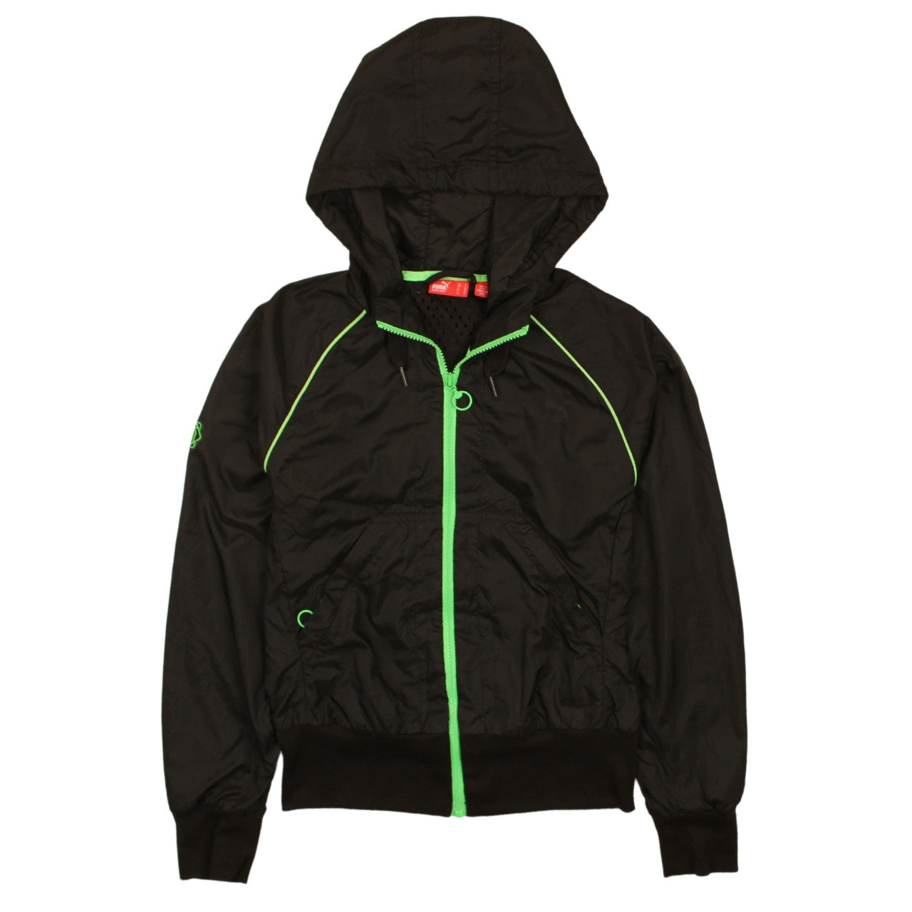Puma Womens Black Hooded Windbreaker Jacket Size 10