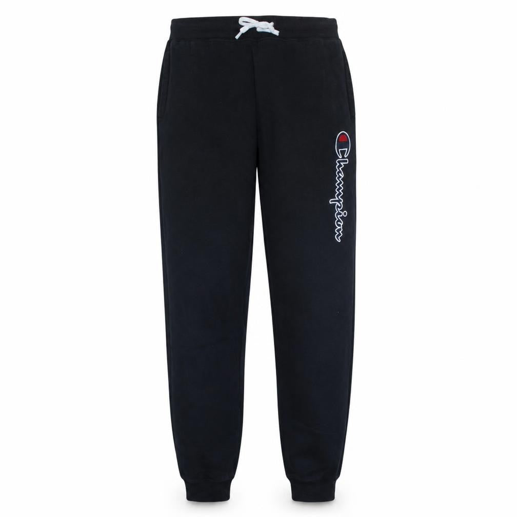 Front view of Champion boys’ black 2xl sweatpants jogger trousers with logo embroidery