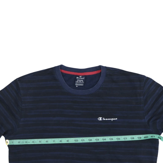 Champion Men's Blue Striped Pullover Sweatshirt Medium