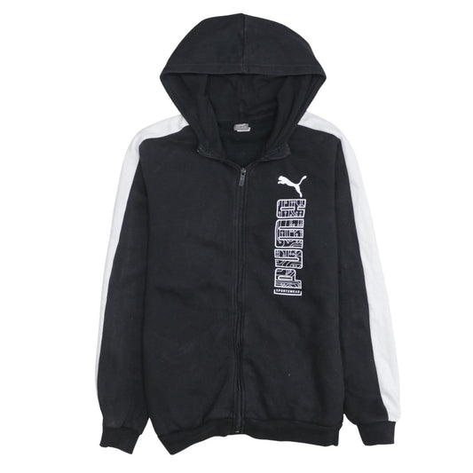Puma Boys Black Full Zip Hoodie 15-16 Years Sportswear Logo Cotton Blend