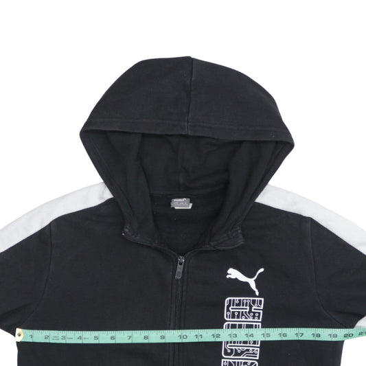 Puma Boys Black Full Zip Hoodie 15-16 Years Sportswear Logo Cotton Blend