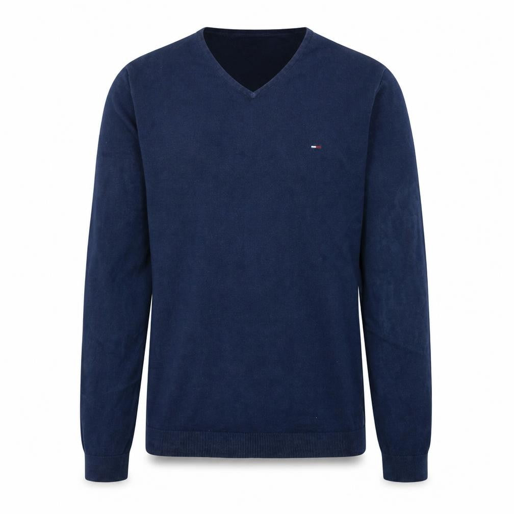 Tommy Jeans Men’s Blue V-Neck Cotton Blend Jumper Size S