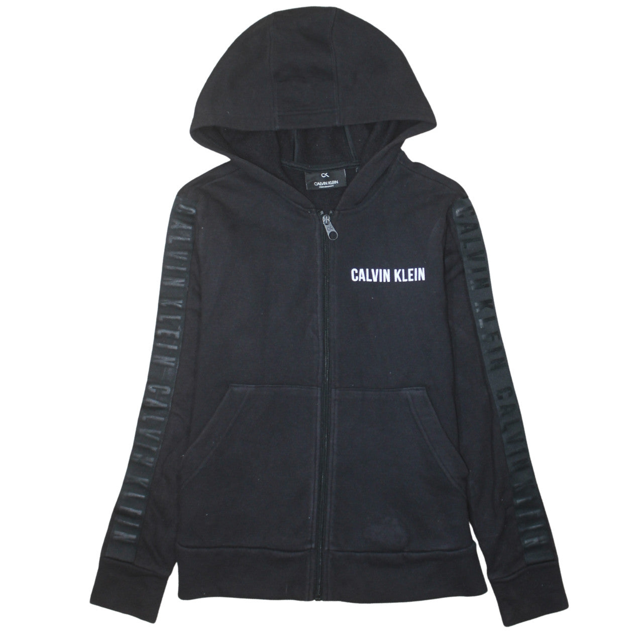 Calvin Klein Men Black Full Zip Hoodie Size S Logo Fleece