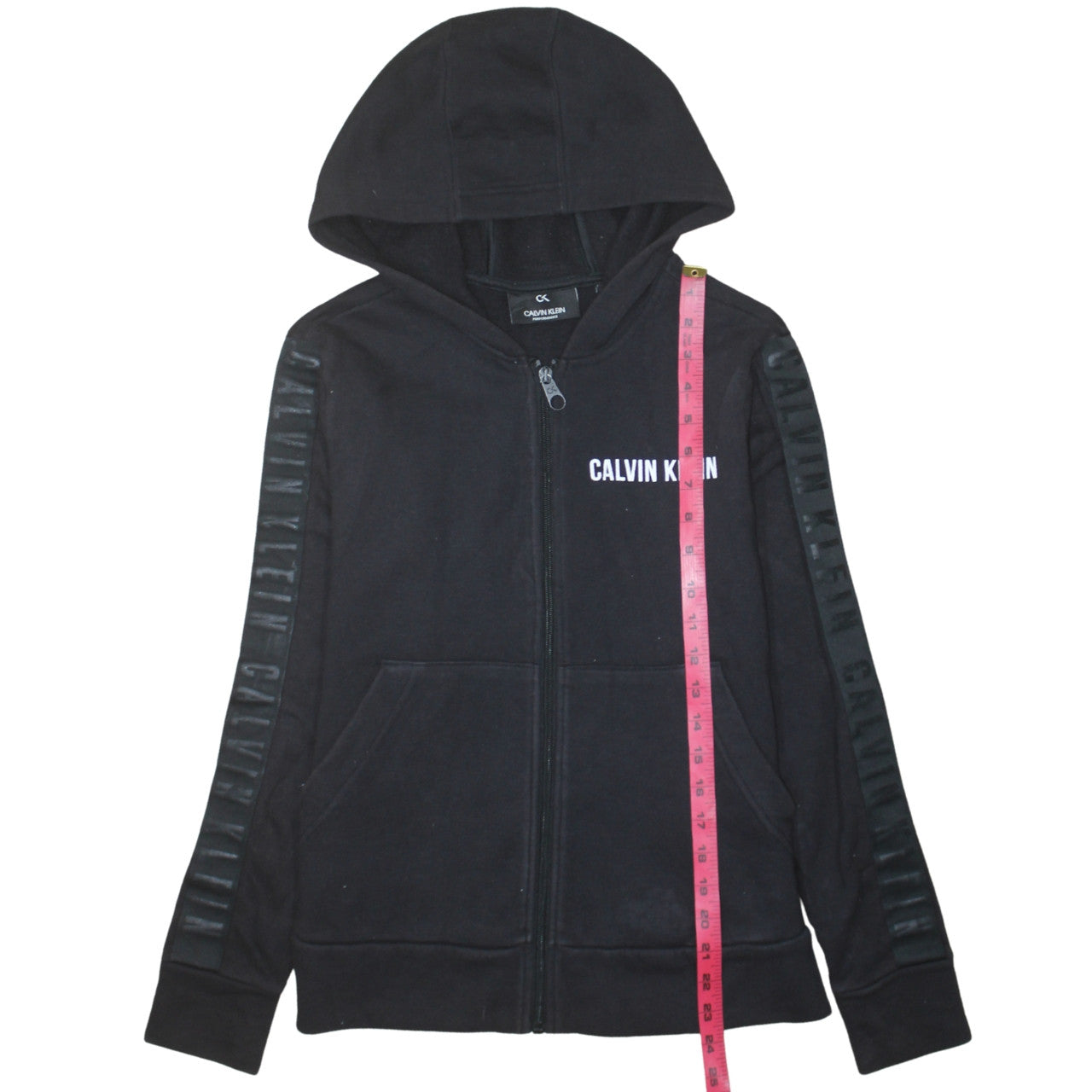 Calvin Klein Men Black Full Zip Hoodie Size S Logo Fleece