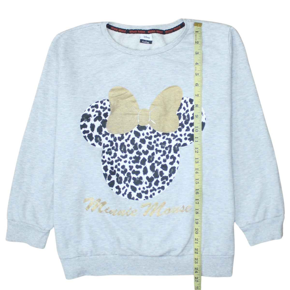 Back view of Disney at George girls’ grey minnie mouse animal print pullover sweatshirt xl