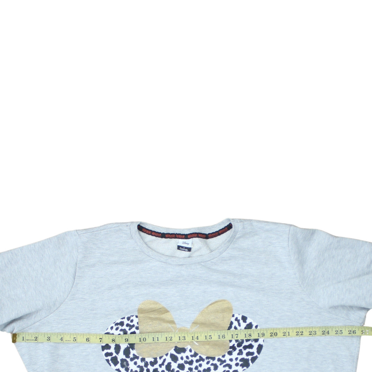 Close-up detail of Disney at George girls’ grey minnie mouse animal print pullover sweatshirt xl