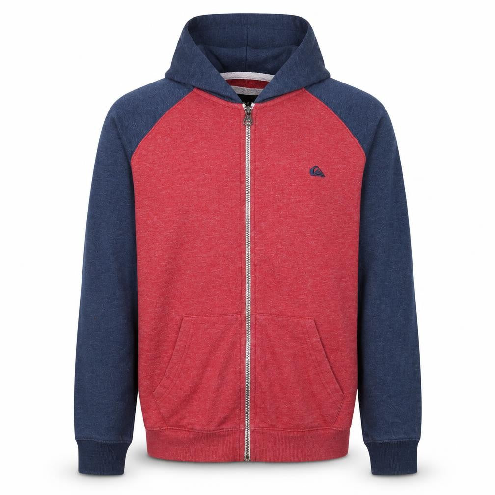 Quiksilver Mens Red Blue Full Zip Hoodie Size L Regular Fit