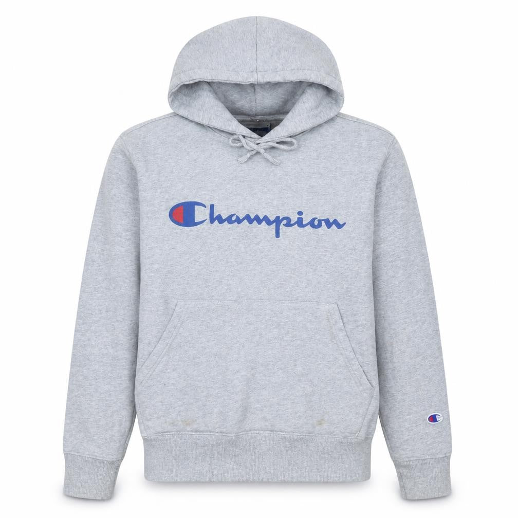 Champion Men's Grey Small Pullover Hoodie with Logo Print