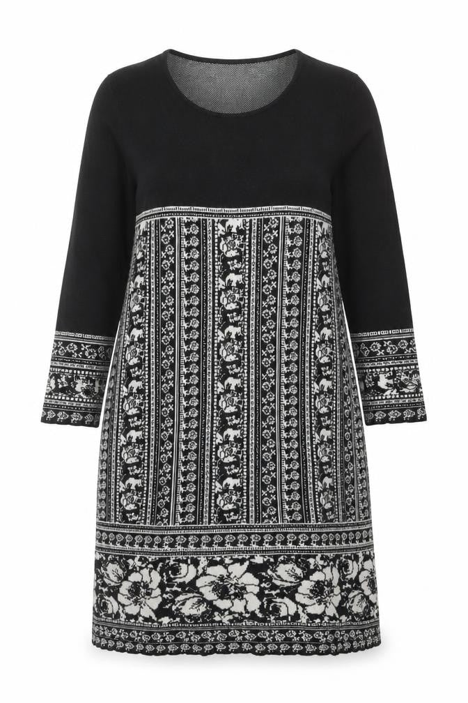 Bonmarché Women’s Black Knit Floral Shift Dress Size L