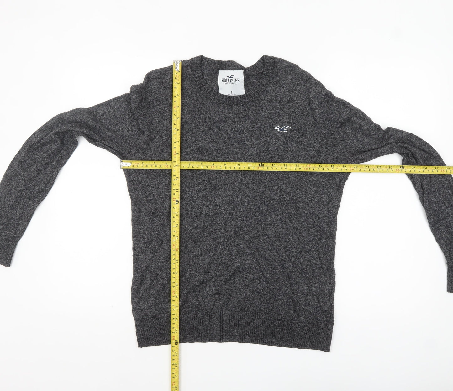 Hollister Men Grey Small Crew Neck Pullover Cotton Knit Jumper